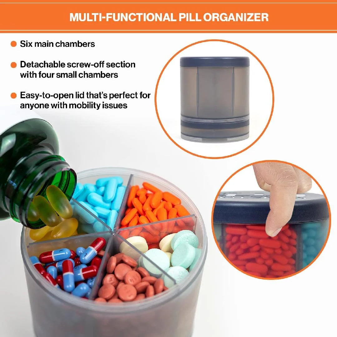 Daily Dose Holders Medication Dispenser with 10 Adjustable Compartments - Extra Large Bottle