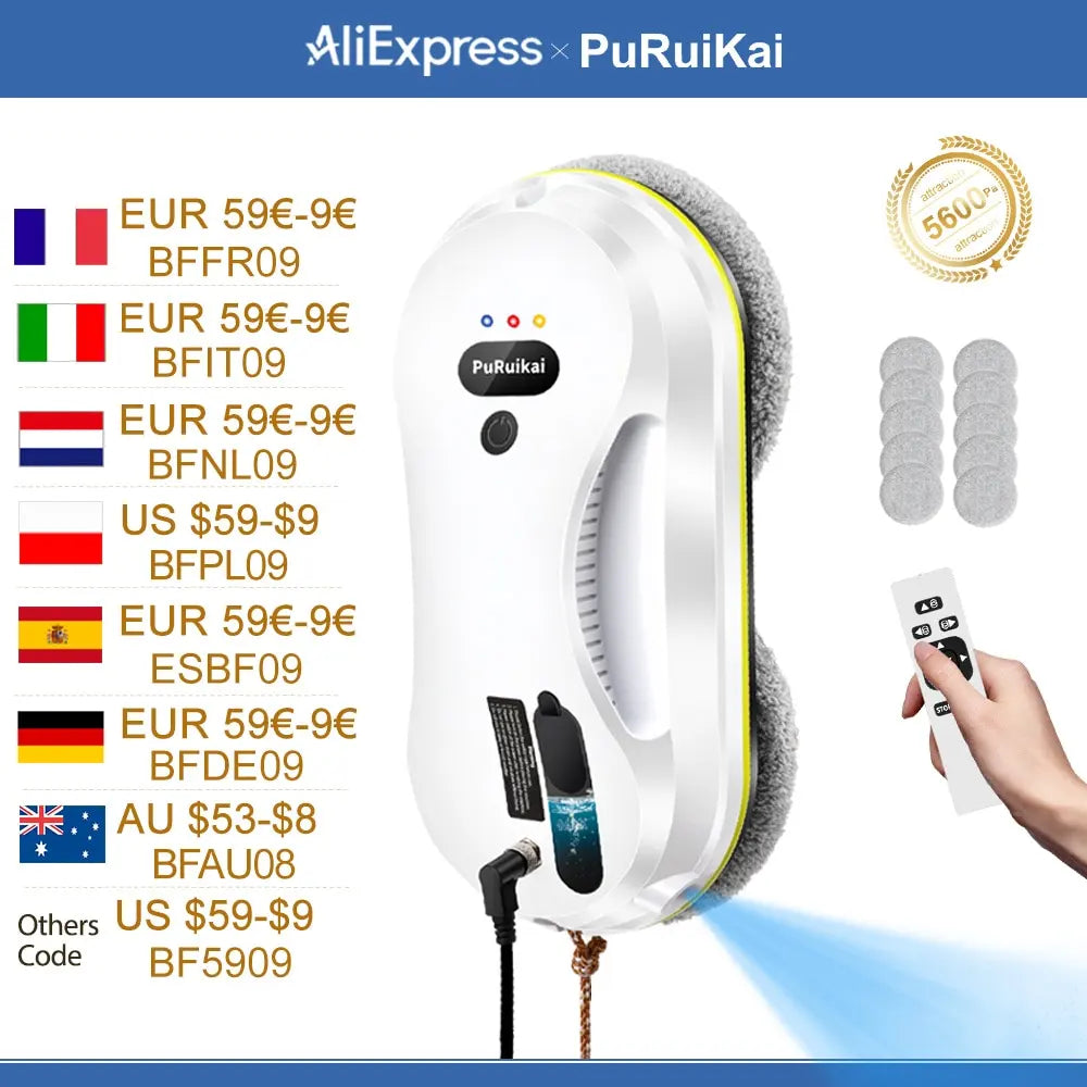 2025 Robotic Window Cleaner – Ai-Powered Streak-Free for Glass/Patio Doors/Tiles Ultra-Quiet & Remote Control PRK-309