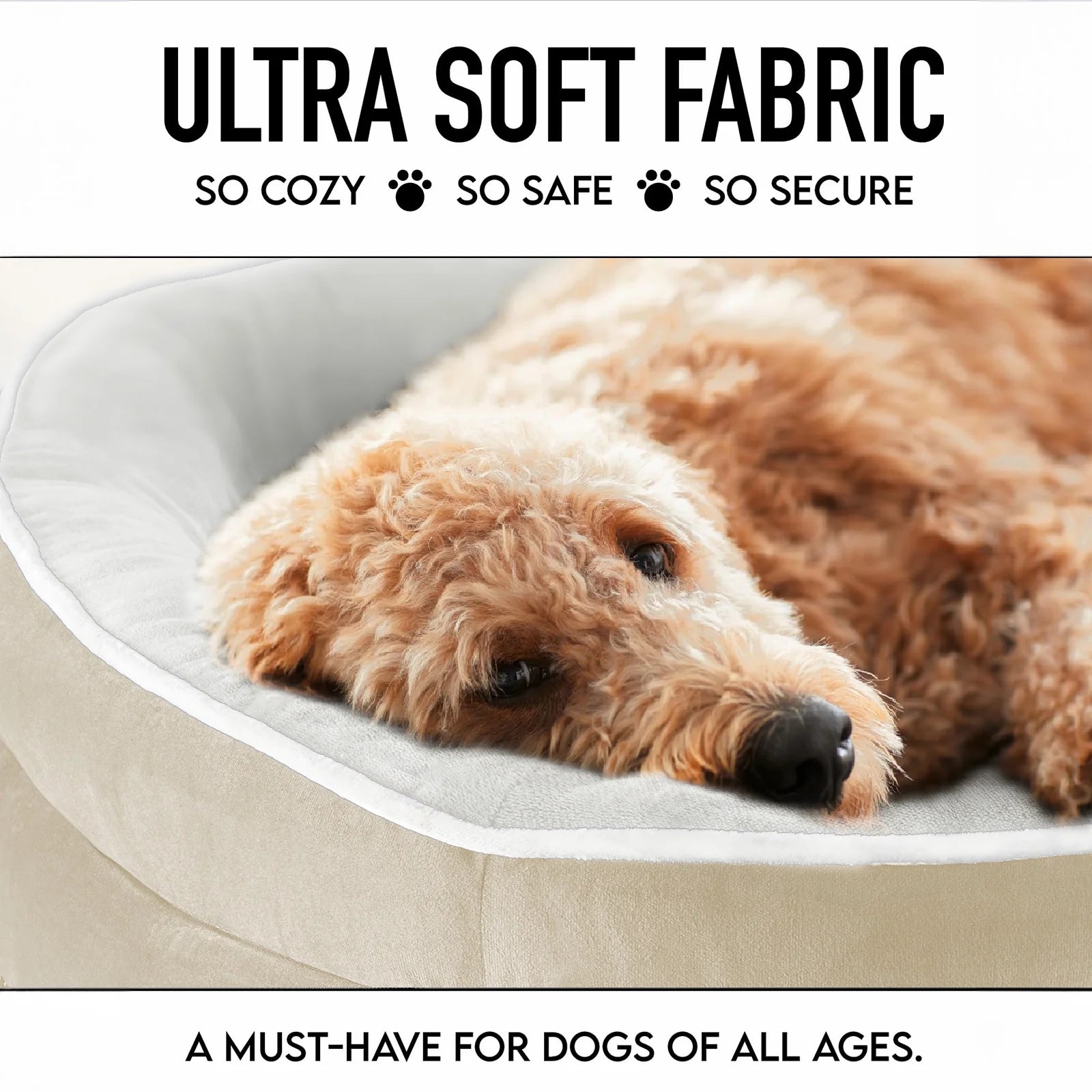 Beige Luxury Sofa-Style Pet Orthopedic Bed for Medium Dogs – Removable Machine-Washable Plush Cover, 4-Sided Bolster, Non-Slip Bottom, Size 35"X28"X6"