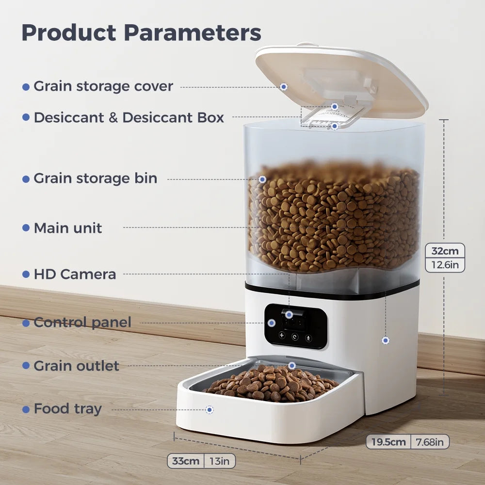 Automatic Cat Feeder with Camera & Night Vision,  Wifi Cat Food Dispenser Dog Timed Feeder Two-Way Audio 6L Pet Feeder for Cat/Dog, APP