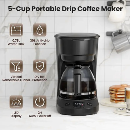 Programmable Coffee Maker with 5-Cup（Prog），Auto-Brew Timer, Keep Warm Function