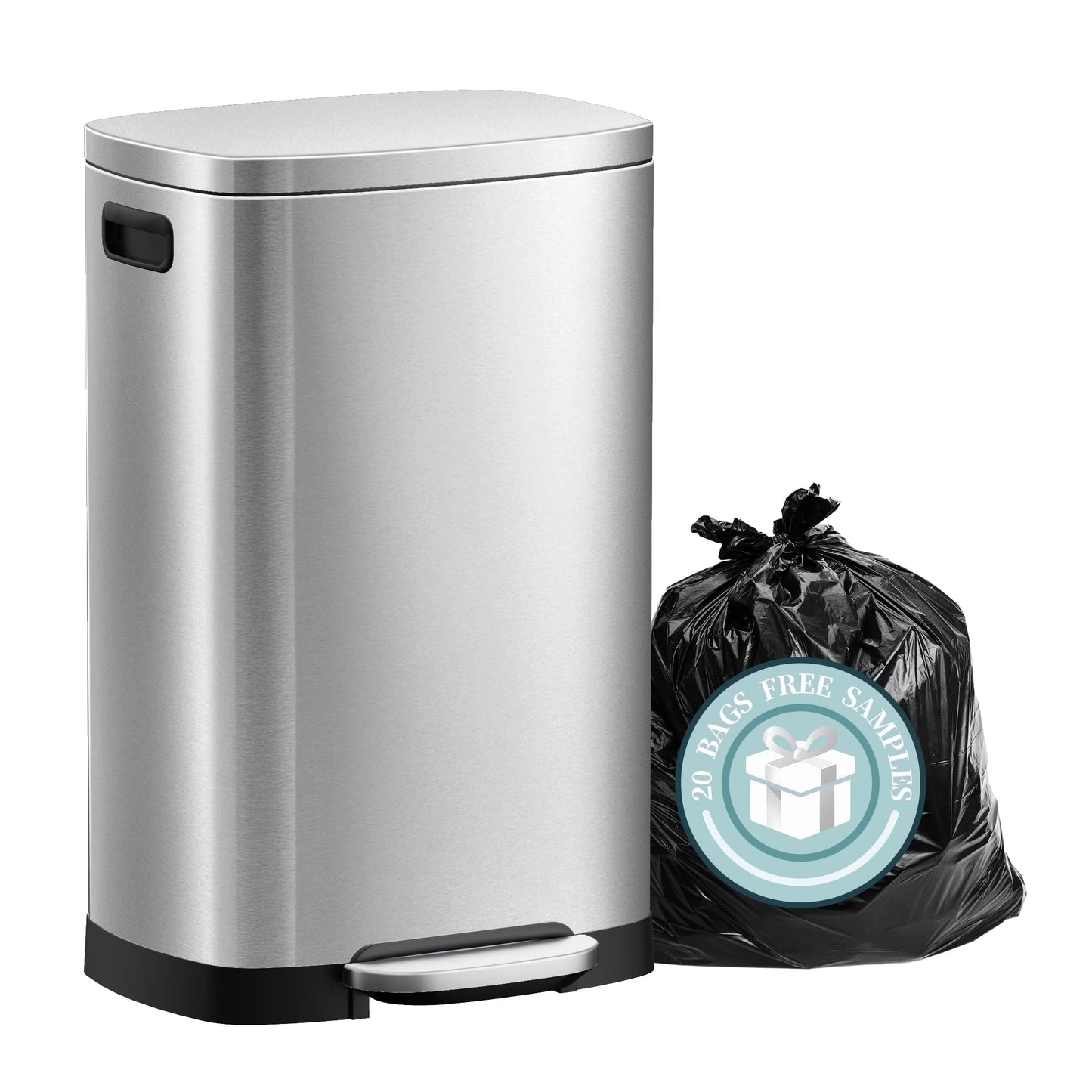 13 Gallon Trash Can with Lid,Fingerprint-Proof Stainless Steel Kitchen Trash Can with Soft-Close Lid and Removable Inner Bucket,Silver