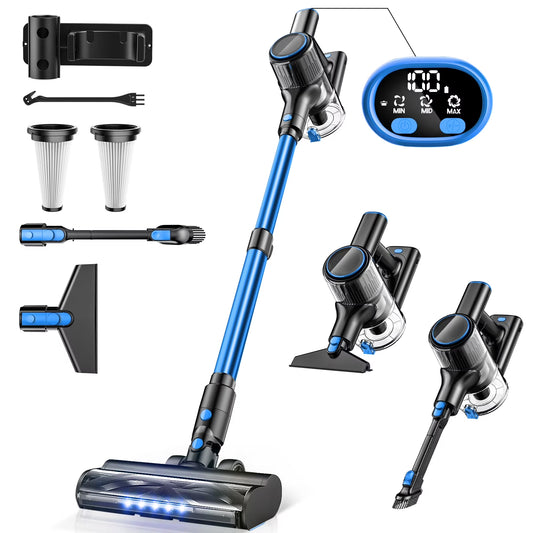 Cordless Vacuum Cleaner, 30Kpa Powerful Suction 8-In-1 Stick Vacuum with LED Display, 3 Modes Suction, Lightweight Vacuum for Hardwood Floor/Carpet/Pet Hair, Blue