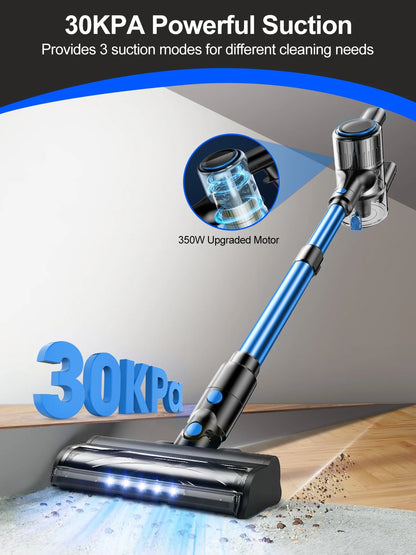 Cordless Vacuum Cleaner, 30Kpa Powerful Suction 8-In-1 Stick Vacuum with LED Display, 3 Modes Suction, Lightweight Vacuum for Hardwood Floor/Carpet/Pet Hair, Blue