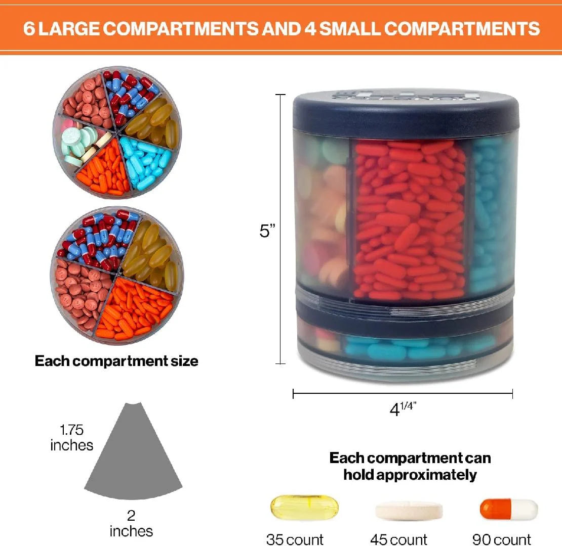 Daily Dose Holders Medication Dispenser with 10 Adjustable Compartments - Extra Large Bottle