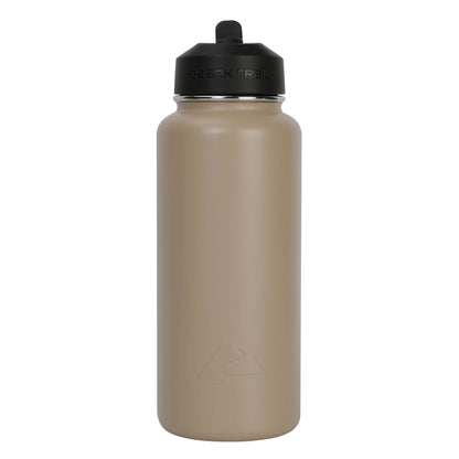 (3 Pack)  32 Oz Insulated Stainless Steel Wide Mouth Water Bottle, Tan, Flip Lid with Loop Handle
