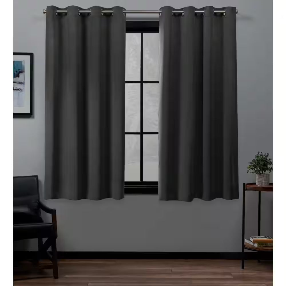 Academy Charcoal Solid Blackout Grommet Top Curtain, 52 In. W X 63 In. L (Set of 2)