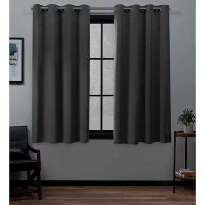 Academy Charcoal Solid Blackout Grommet Top Curtain, 52 In. W X 63 In. L (Set of 2)