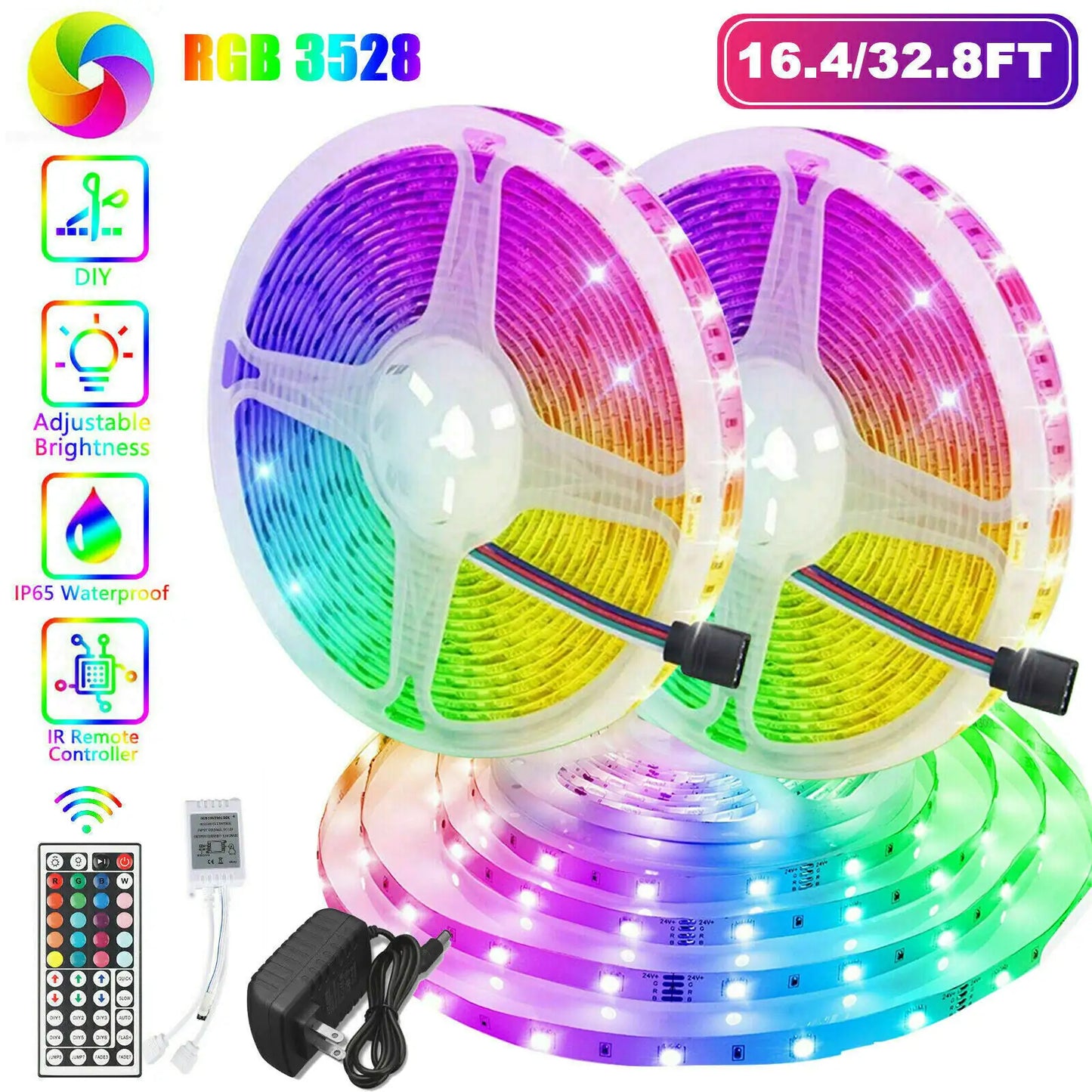 ChromaVibe 32ft Waterproof RGB LED Strip Light Kit – Color Changing Mood Lighting with 44-Key Remote & Memory Function