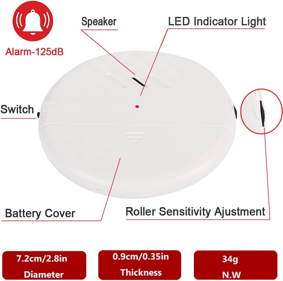 Window Vibration Alarm,6Pack 125Db Loud Ultra-Slim Anti-Theft Alarm for Door and Window Glass Break Sensor Alert with Adjustable Sensitivity (6, White)