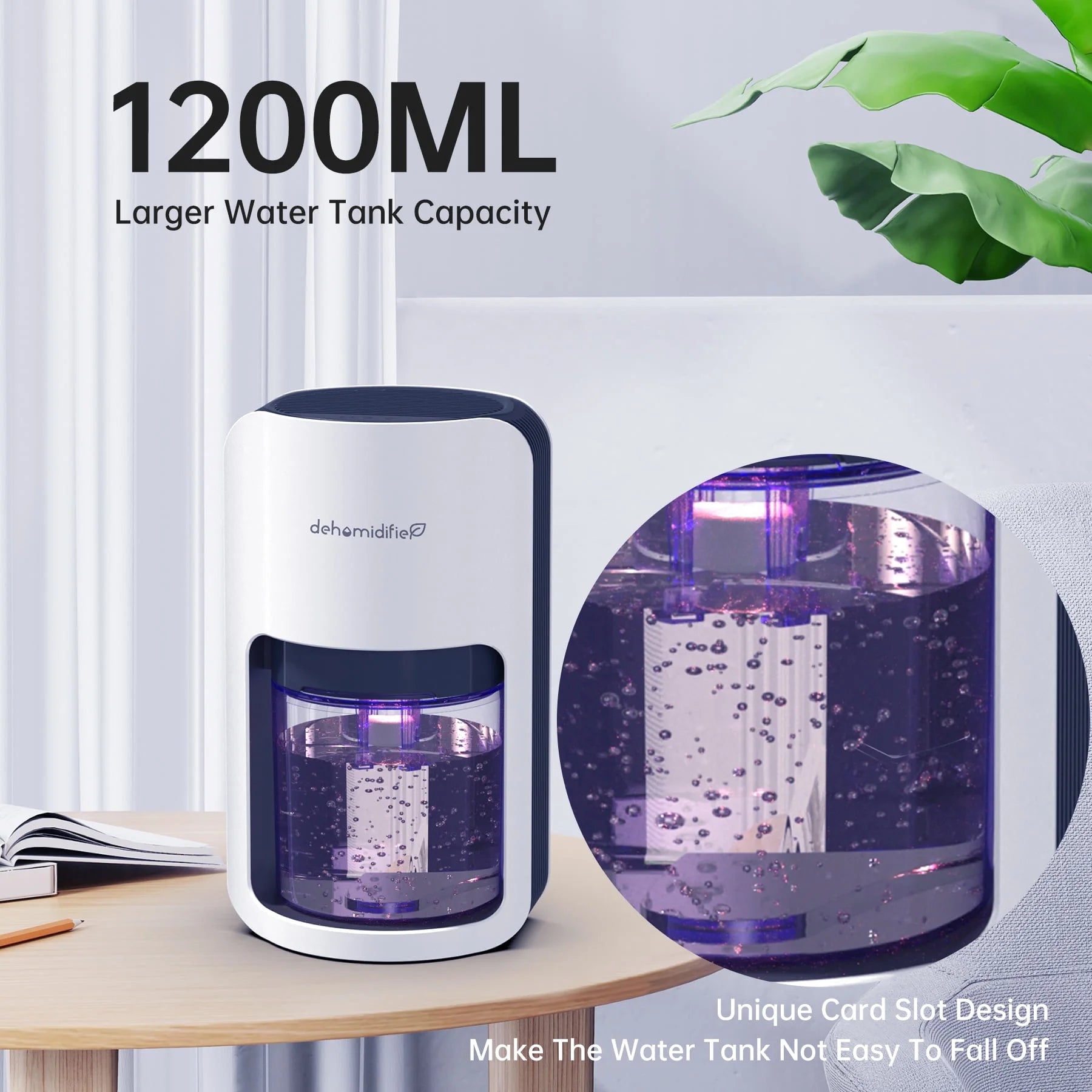 1200ML Portable Quiet Dehumidifier (480 Sq Ft) Automatic Defrosting Dehumidifier for Bedroom