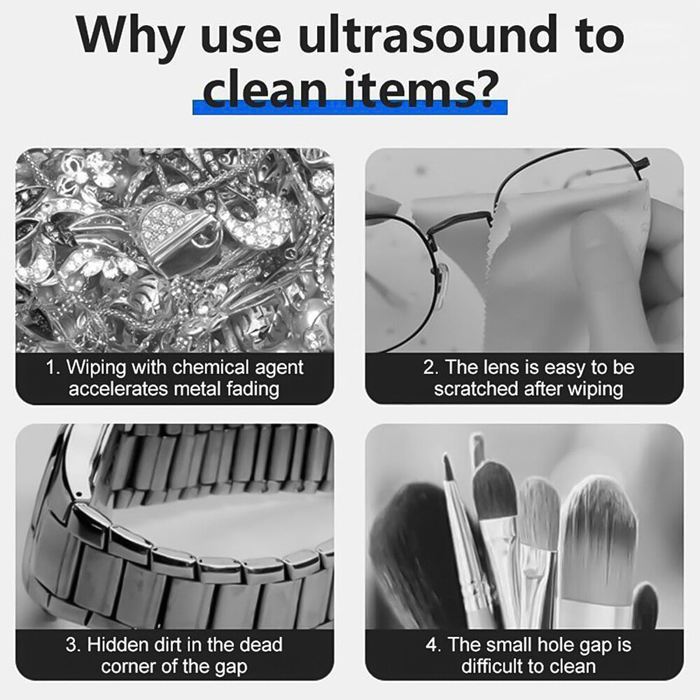 Ultrasonic Cleaner Machine Sonic Wave Tank Jewelry Watch Glasses Clean