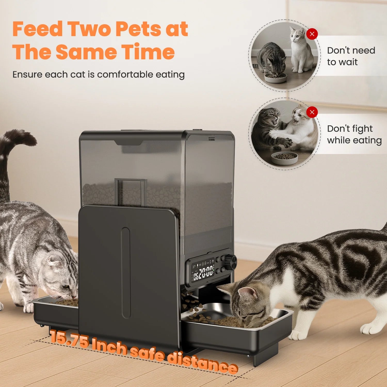 Automatic Cat Feeder, Pet Feeder for 2 Cats/2 Small Dogs,5L/20 Cups, 6 Meal/Day Elevated Timed Dog Food Dispenser with Dual Bowls ,Voice Call