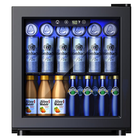 55 Cans Mini Beverage Refrigerator & Portable Beverage Cooler with Glass Door, Mini Fridge for Home/Office/Bar,Black