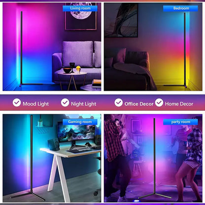 AuraSync™ Smart RGBIC Corner Floor Lamp – Dynamic Music Sync & Voice-Controlled Ambient LED Lighting