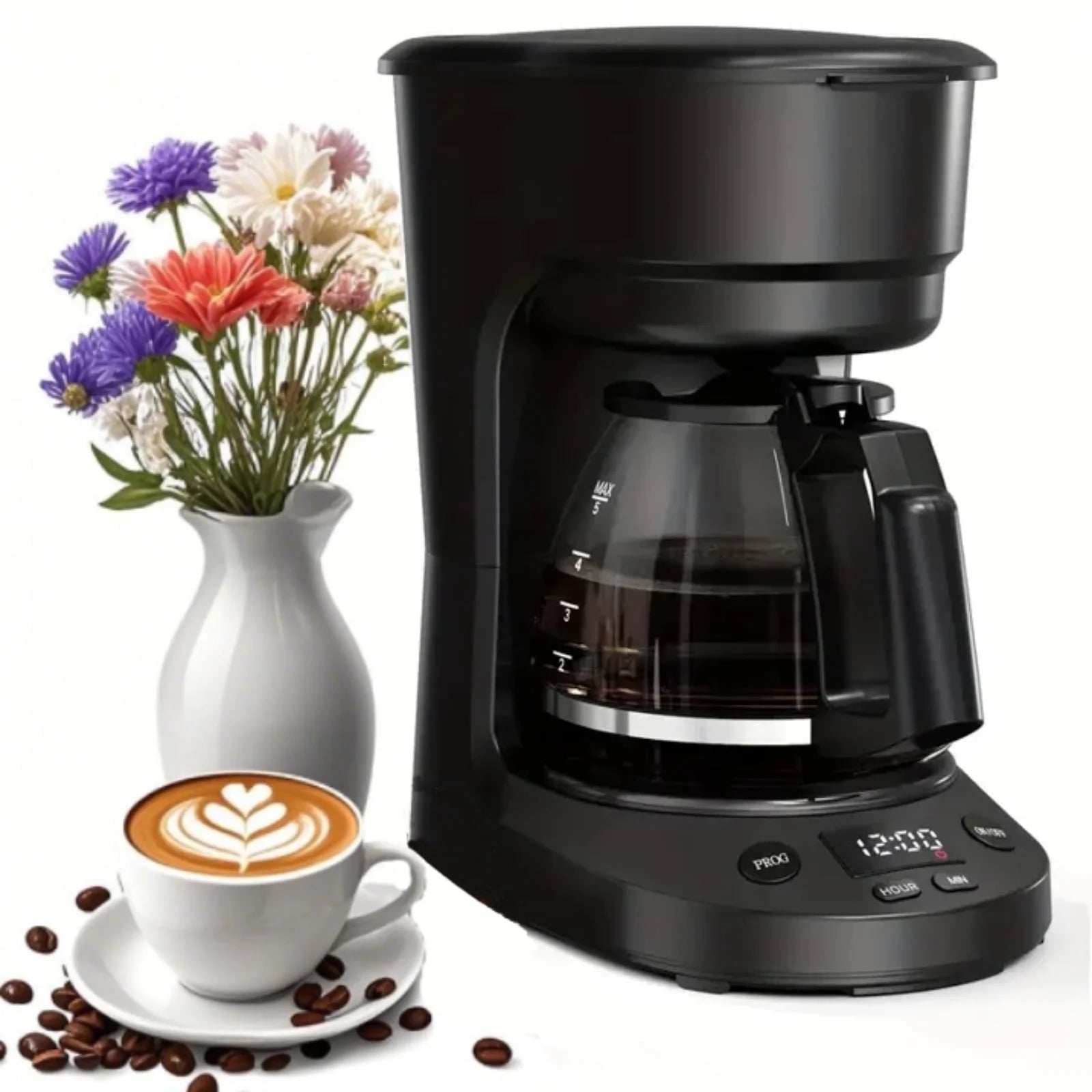 Programmable Coffee Maker with 5-Cup（Prog），Auto-Brew Timer, Keep Warm Function