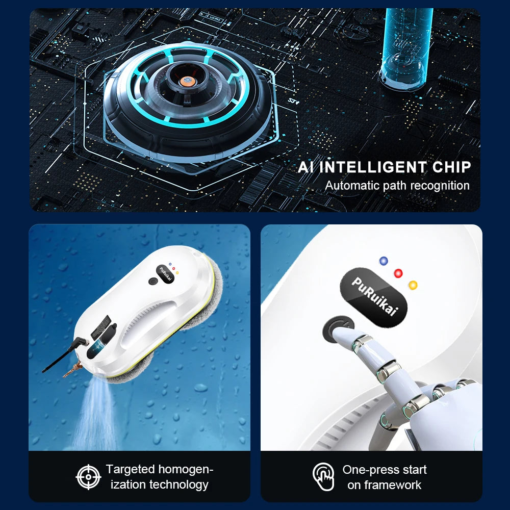 2025 Robotic Window Cleaner – Ai-Powered Streak-Free for Glass/Patio Doors/Tiles Ultra-Quiet & Remote Control PRK-309