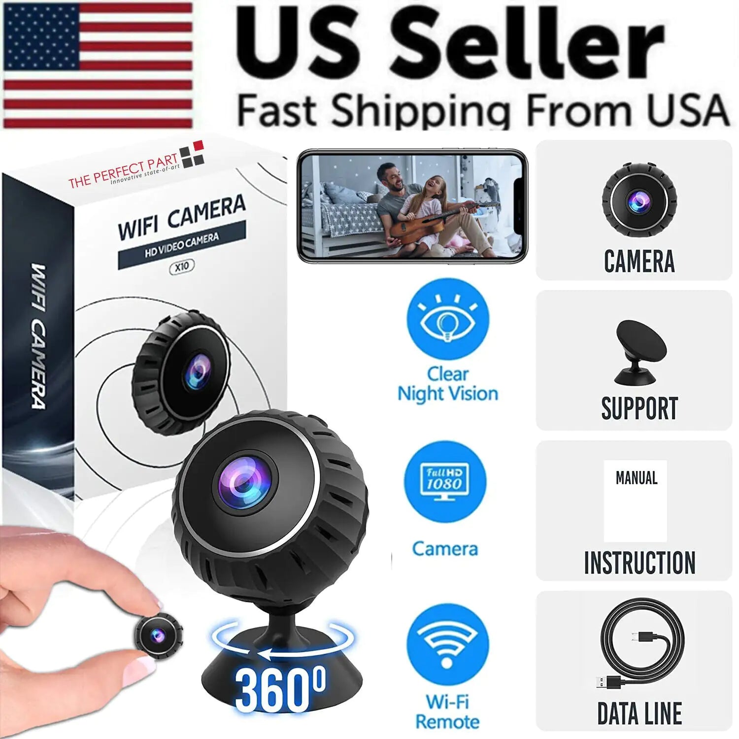 GuardianEye Mini Magnetic WiFi Nanny Cam – 1080P HD Wireless Security Camera with Night Vision & Motion Alerts - NexaHome