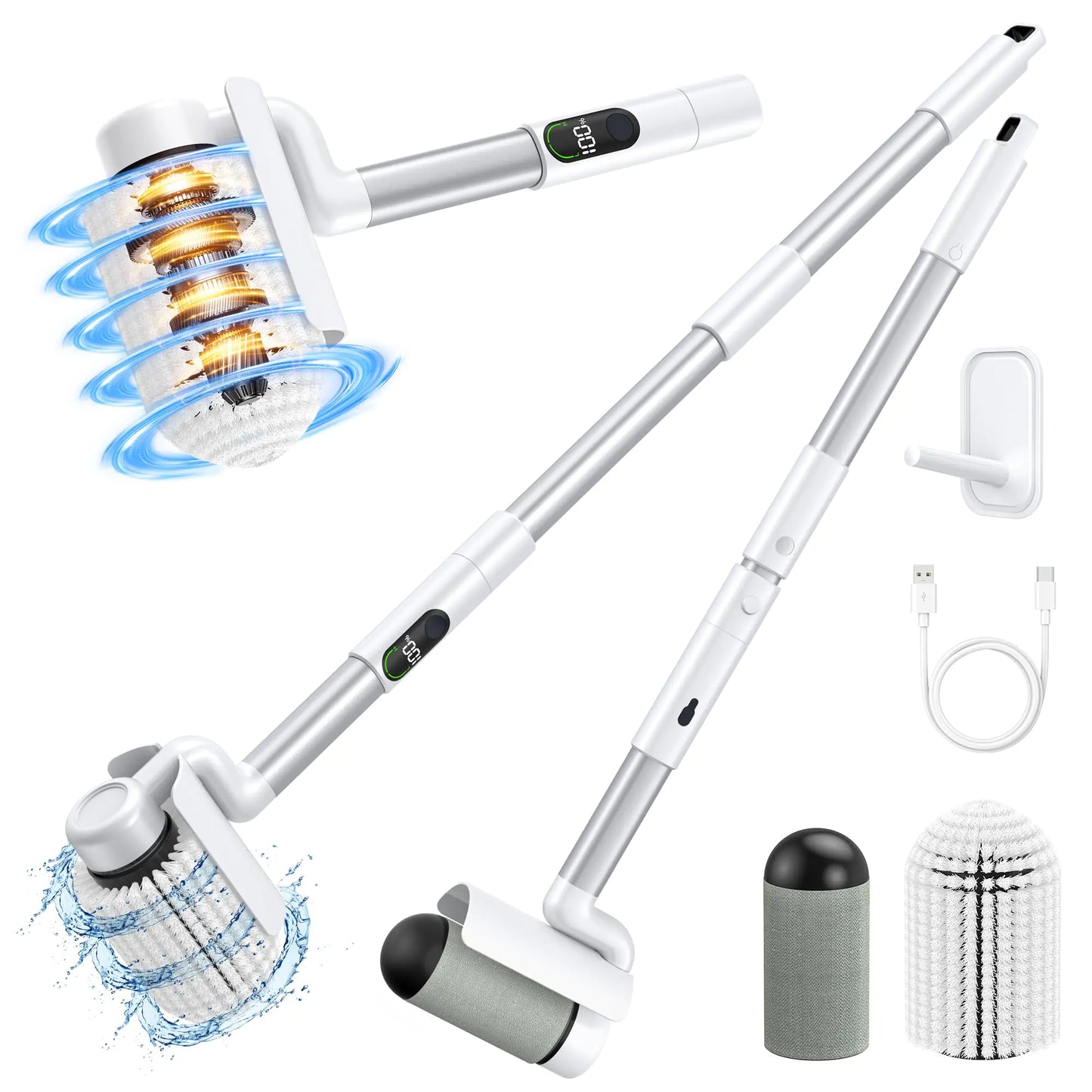 Electric Roller Scrubber with Extendable Handle & Pet Brush - NexaHome