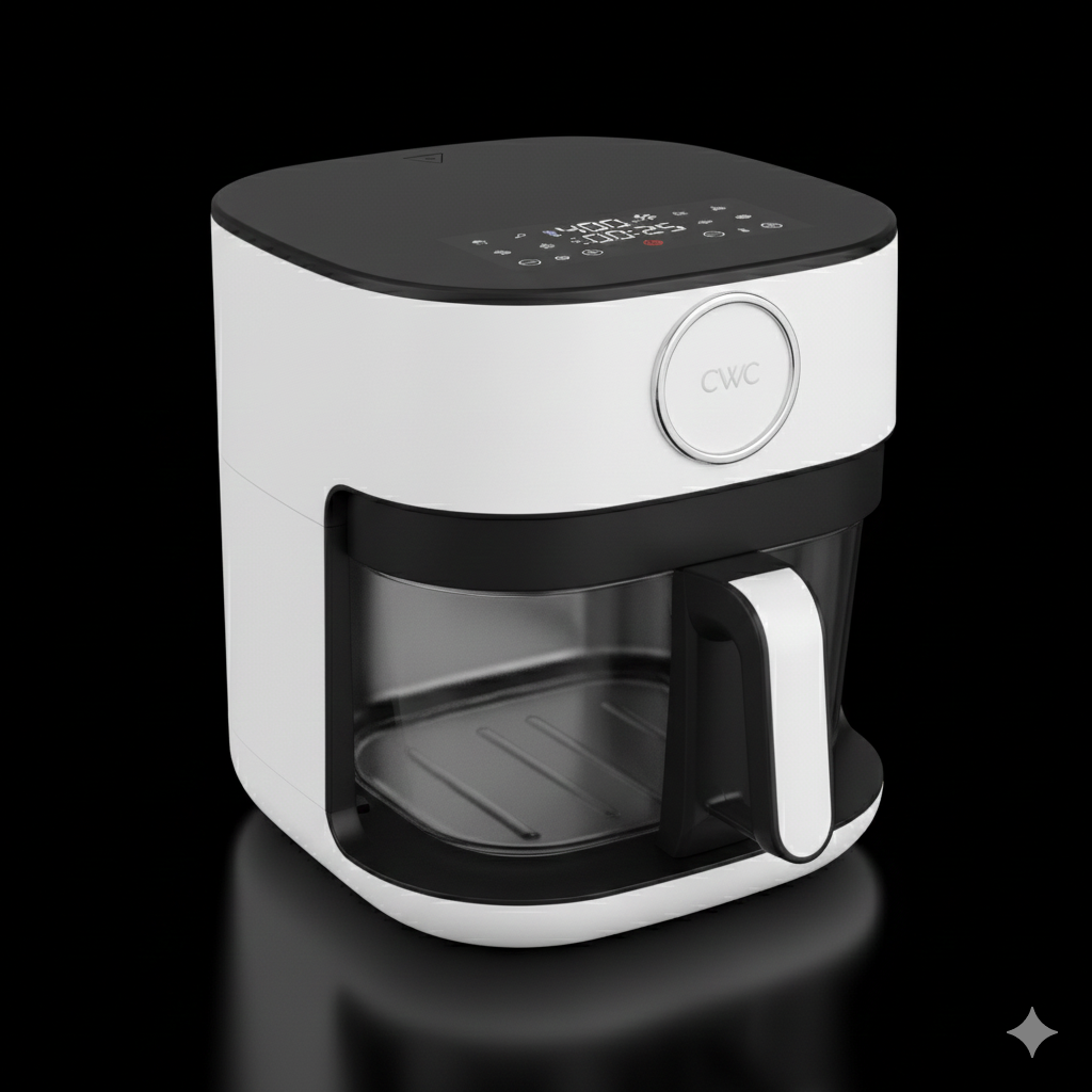 Air Fryer, 5.5Qt Glass Air Fryer, 1400W, 8 Presets, White