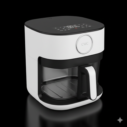 Air Fryer, 5.5Qt Glass Air Fryer, 1400W, 8 Presets, White