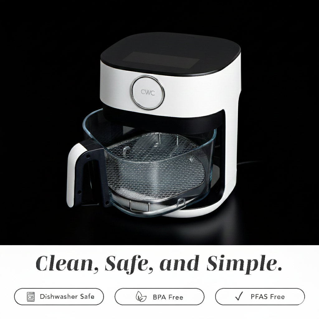 Air Fryer, 5.5Qt Glass Air Fryer, 1400W, 8 Presets, White