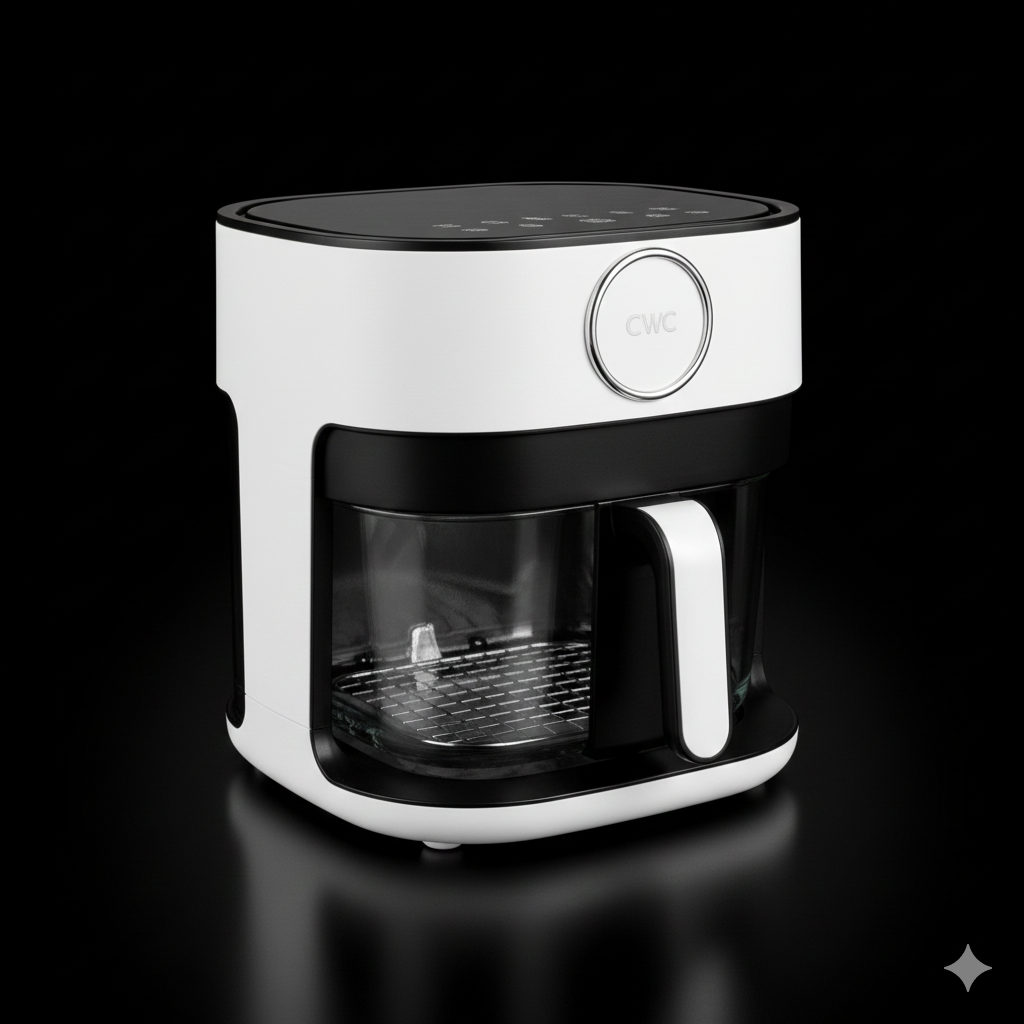 Air Fryer, 5.5Qt Glass Air Fryer, 1400W, 8 Presets, White