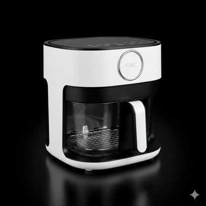 Air Fryer, 5.5Qt Glass Air Fryer, 1400W, 8 Presets, White