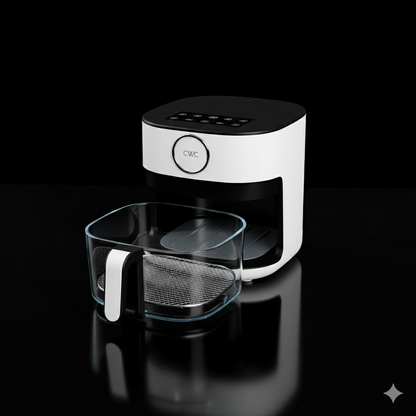 Air Fryer, 5.5Qt Glass Air Fryer, 1400W, 8 Presets, White