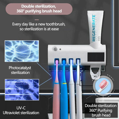 PureSmile™ UV-C Toothbrush Sanitizer Station & Automatic Toothpaste Dispenser – Solar Powered 4-Slot Organizer - NexaHome