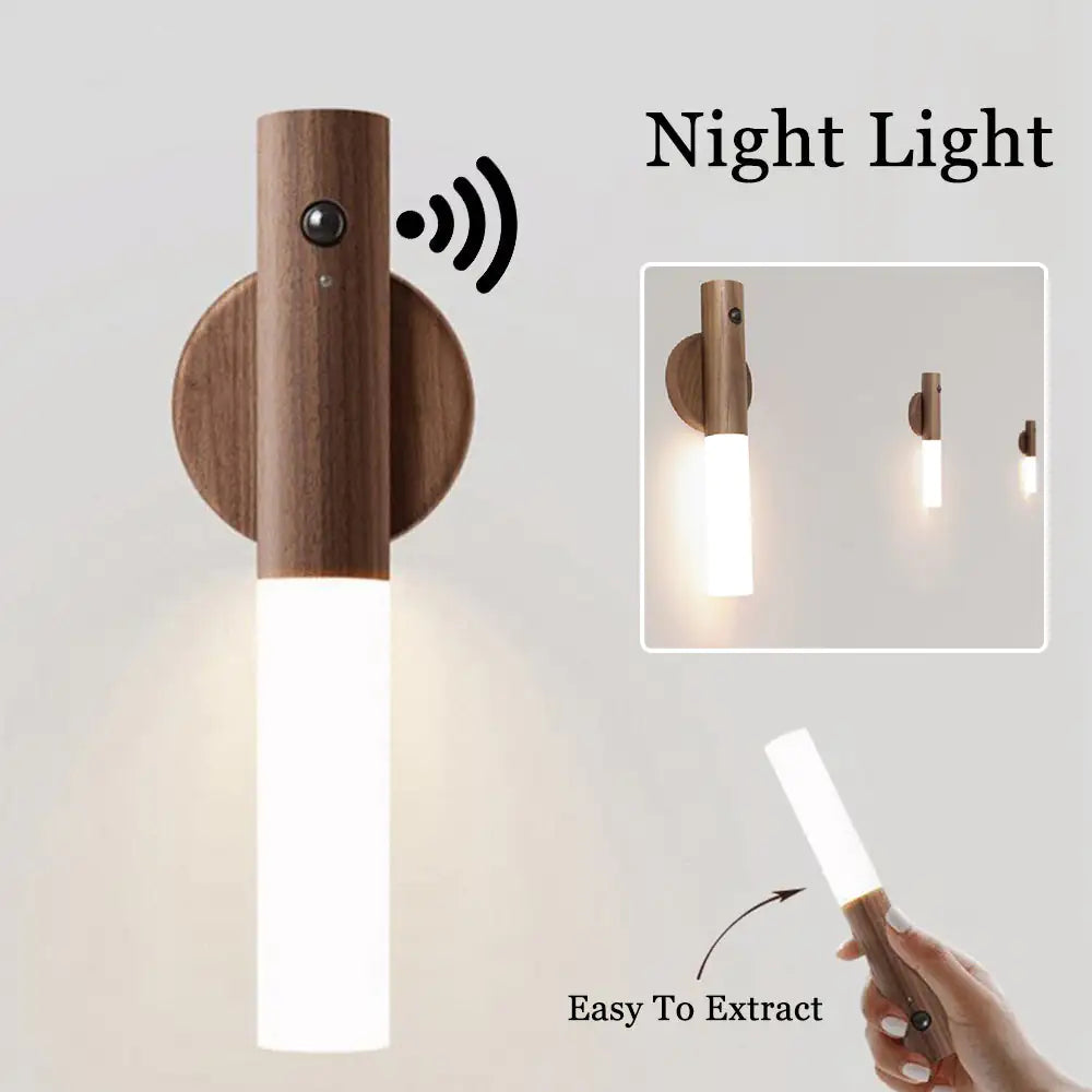 LuxeBeam™ Magnetic Walnut Motion Sensor Light – USB Rechargeable Wireless LED Night Light for Hallways & Cabinetry