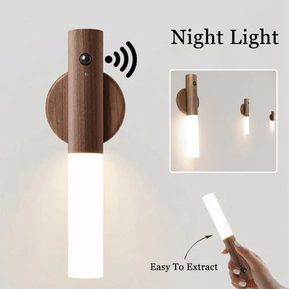 LuxeBeam™ Magnetic Walnut Motion Sensor Light – USB Rechargeable Wireless LED Night Light for Hallways & Cabinetry