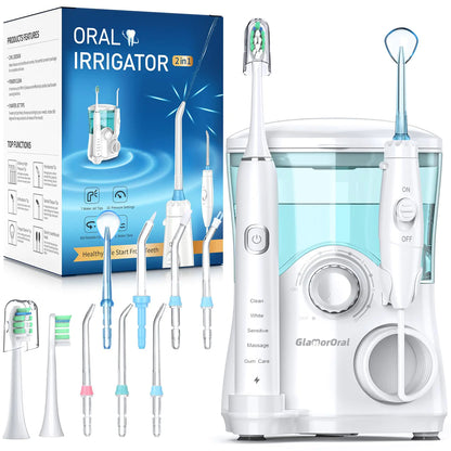 AquaSonic Elite™ 2-in-1 Sonic Toothbrush & Water Flosser Combo – 40,000 VPM Electric Brush, 600ML Irrigator, 5 Modes & 9 Jet Tips for Complete Oral Care - NexaHome