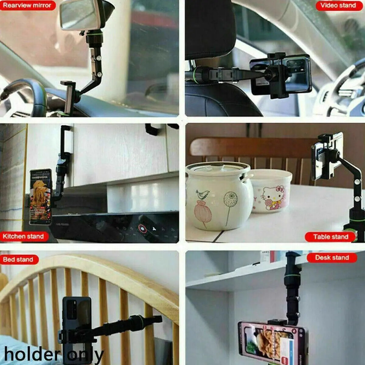 SkyView 360° Rotatable Rearview Mirror Phone Mount – Universal Anti-Shake GPS Holder & Multi-Surface Clip - NexaHome