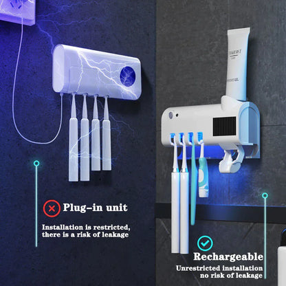 PureSmile™ UV-C Toothbrush Sanitizer Station & Automatic Toothpaste Dispenser – Solar Powered 4-Slot Organizer - NexaHome