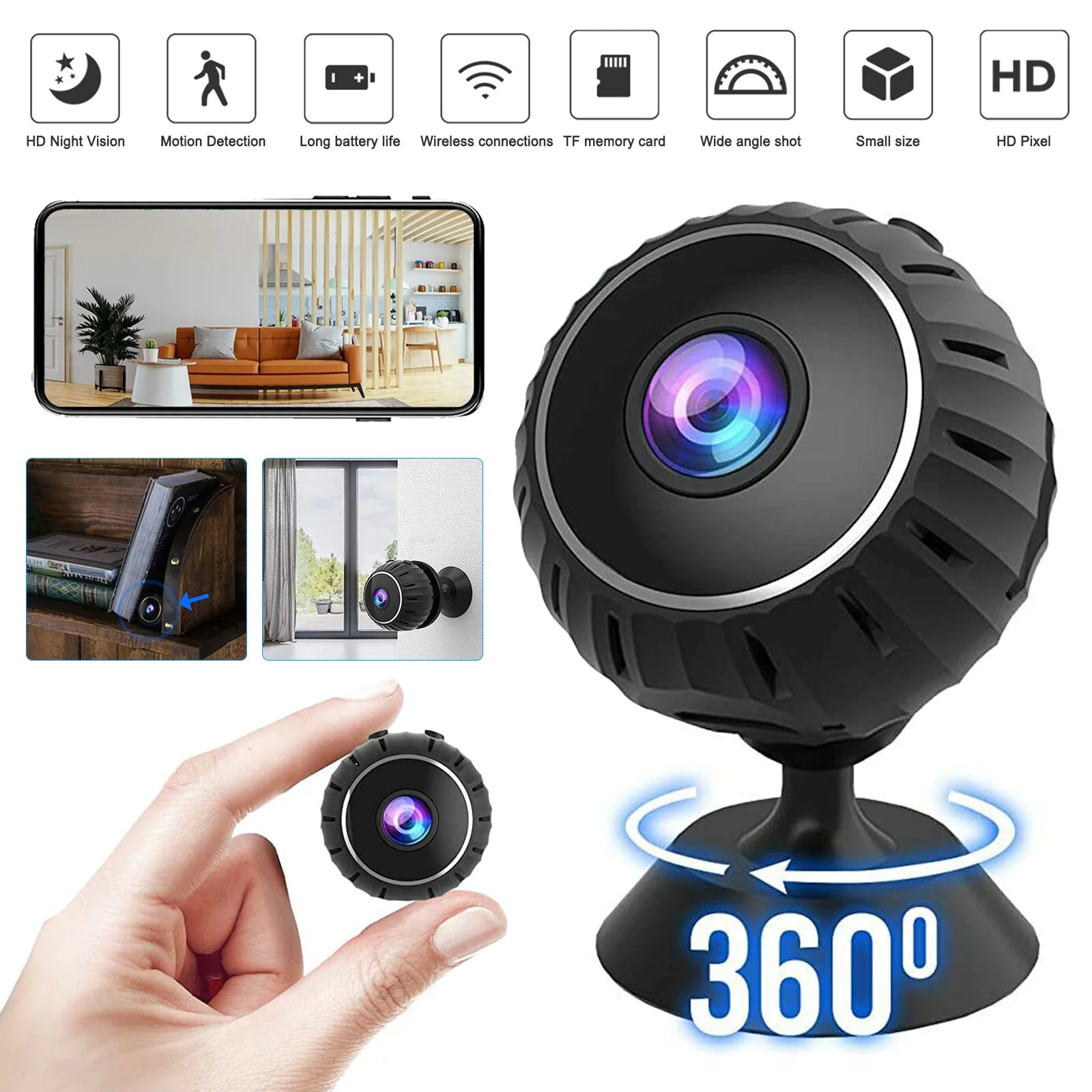 GuardianEye Mini Magnetic WiFi Nanny Cam – 1080P HD Wireless Security Camera with Night Vision & Motion Alerts - NexaHome