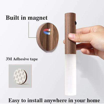 LuxeBeam™ Magnetic Walnut Motion Sensor Light – USB Rechargeable Wireless LED Night Light for Hallways & Cabinetry