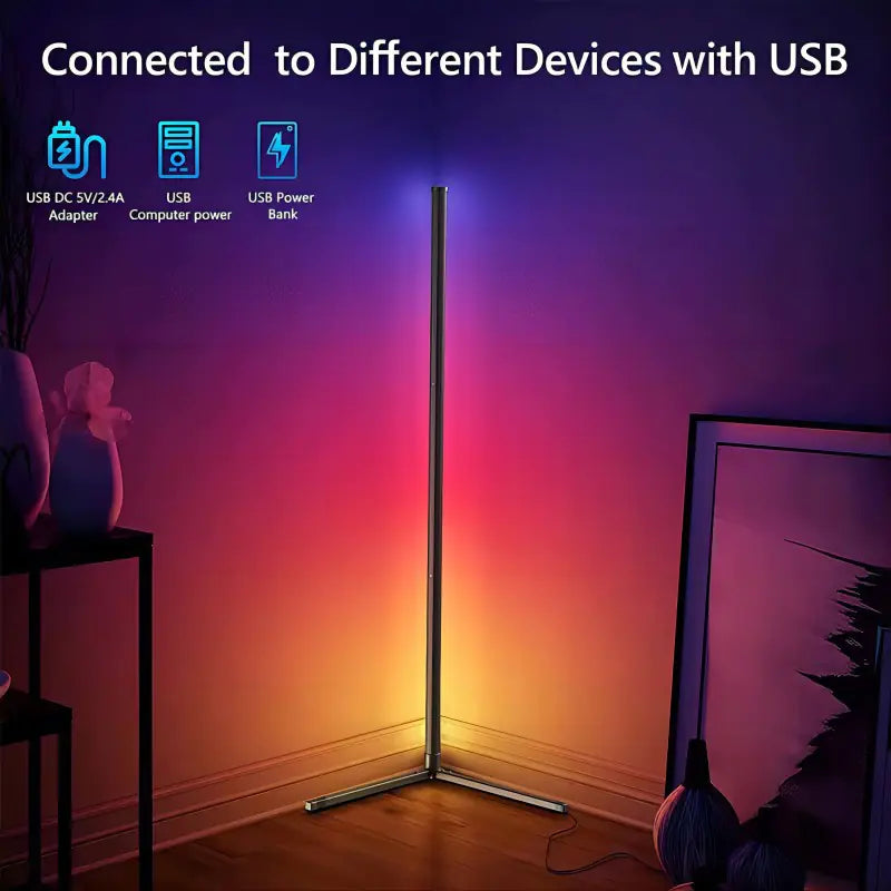AuraSync™ Smart RGBIC Corner Floor Lamp – Dynamic Music Sync & Voice-Controlled Ambient LED Lighting