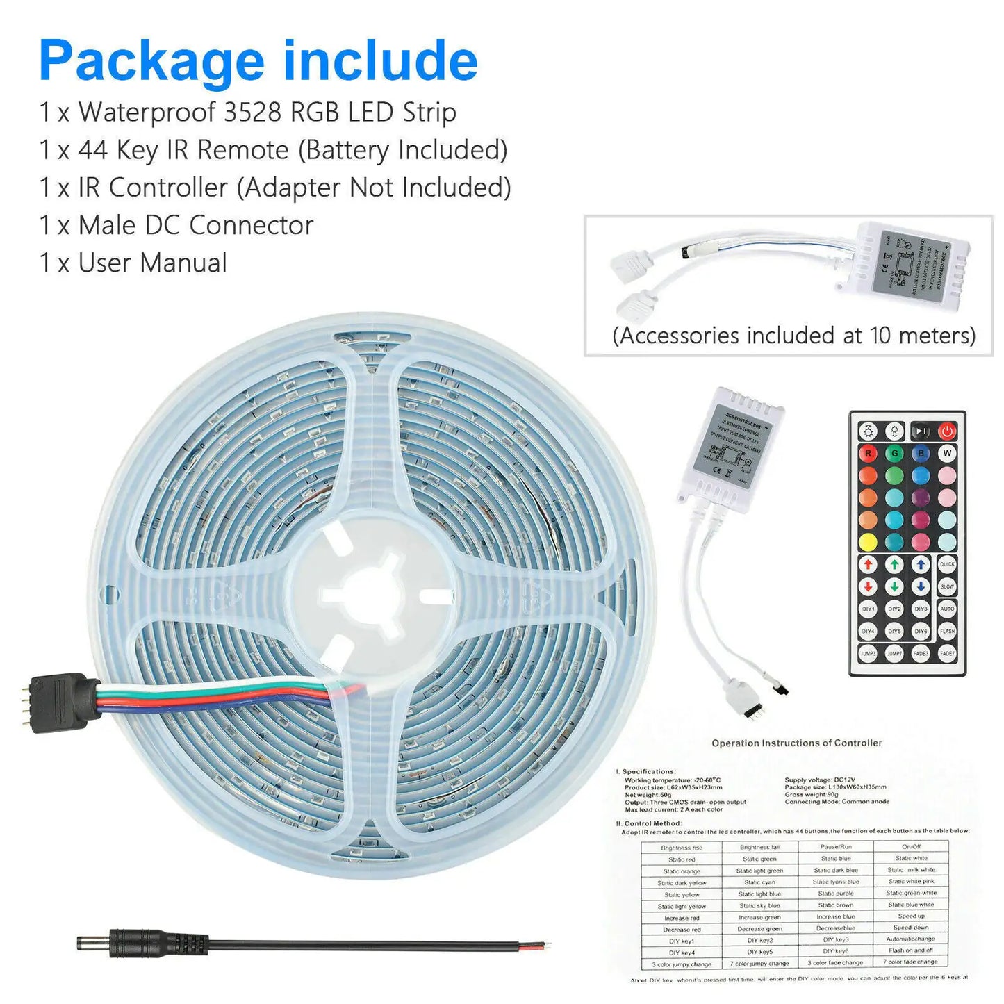ChromaVibe 32ft Waterproof RGB LED Strip Light Kit – Color Changing Mood Lighting with 44-Key Remote & Memory Function