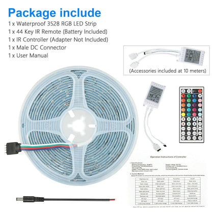ChromaVibe 32ft Waterproof RGB LED Strip Light Kit – Color Changing Mood Lighting with 44-Key Remote & Memory Function