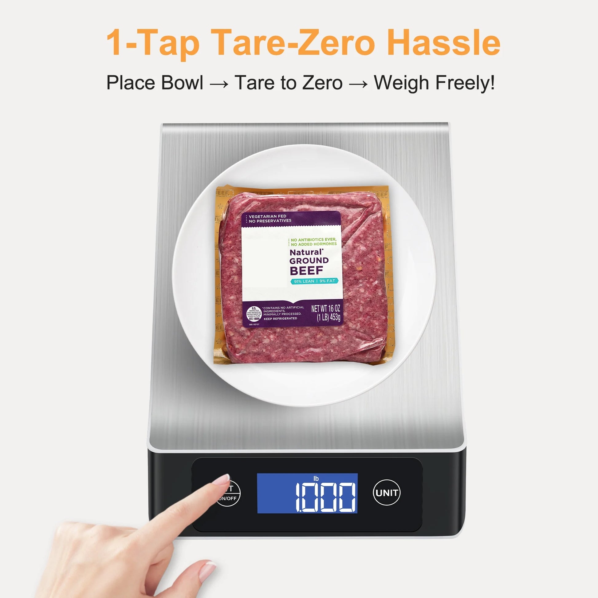 Food Scale, Kitchen Scale,  Food Scales for Kitchen, LCD Display in Grams, Ounces, Pounds, Kilogram, Milliliter, Stainless Steel, 7 Units with Tare Function