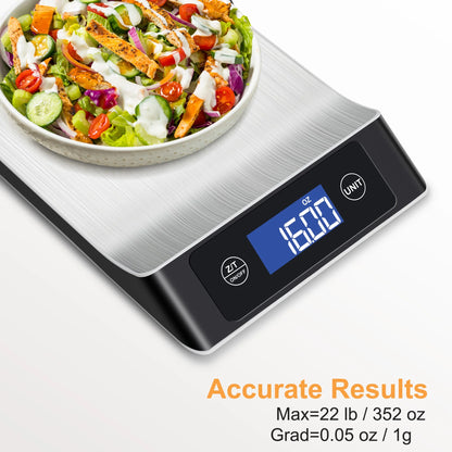 Food Scale, Kitchen Scale,  Food Scales for Kitchen, LCD Display in Grams, Ounces, Pounds, Kilogram, Milliliter, Stainless Steel, 7 Units with Tare Function