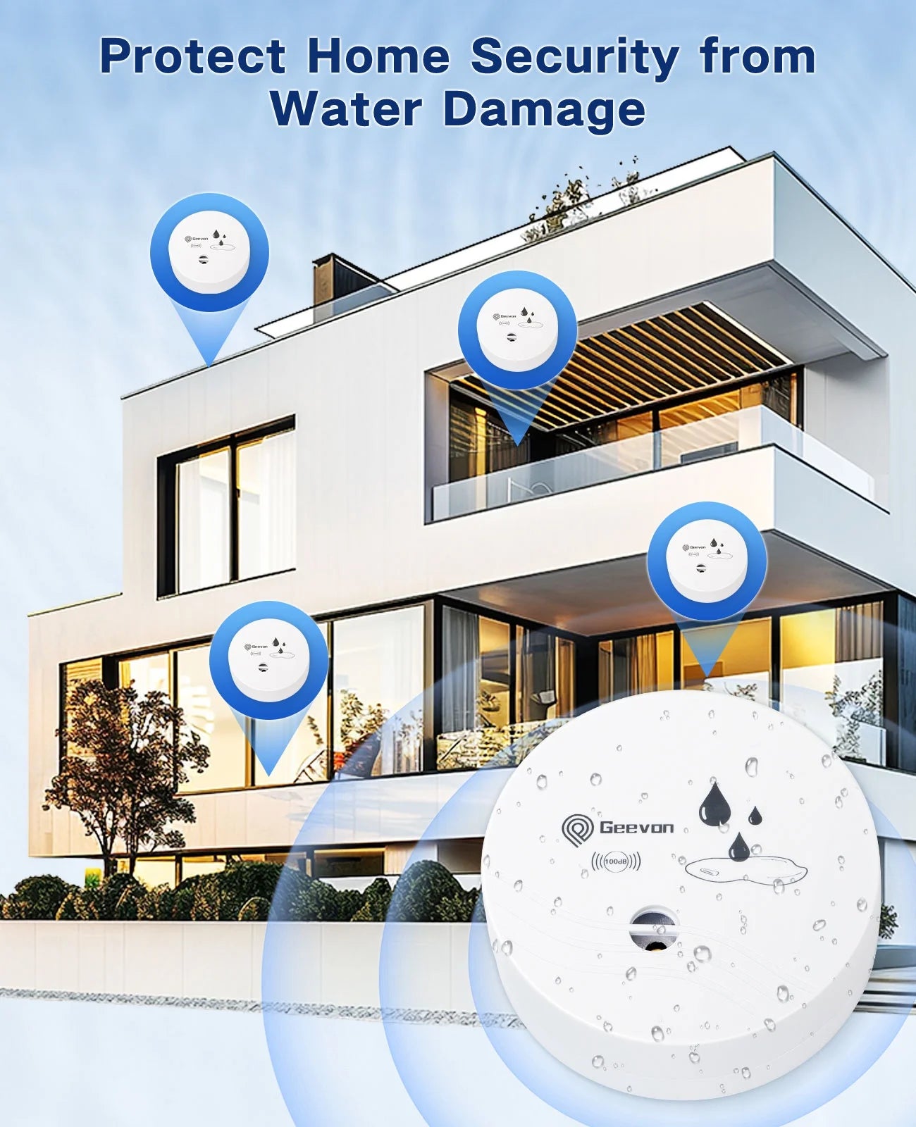 4 Pack Water Leak Detectors for Home, 100Db Water Sensor Alarm Leak Detector for Basements, Bathrooms, Kitchens, Garages, Battery-Operated (Battery Included)