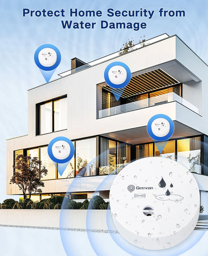 4 Pack Water Leak Detectors for Home, 100Db Water Sensor Alarm Leak Detector for Basements, Bathrooms, Kitchens, Garages, Battery-Operated (Battery Included)