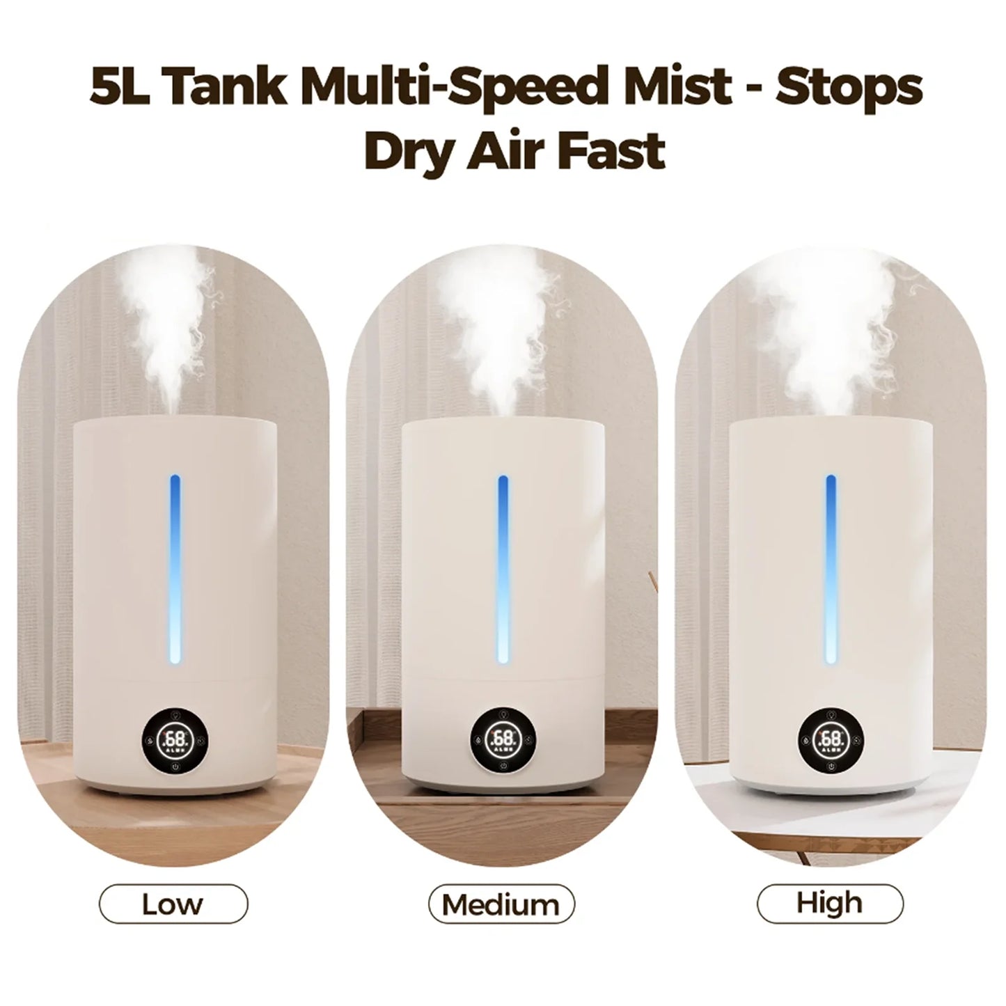 5L Cool Mist Humidifiers, Top Water Filling & 24H Timer Ultrasonic Humidifier, Custom Humidity Setting, 7+1 Color Ambient Light & Aroma Tray, 28Db Silent Humidifier for Home