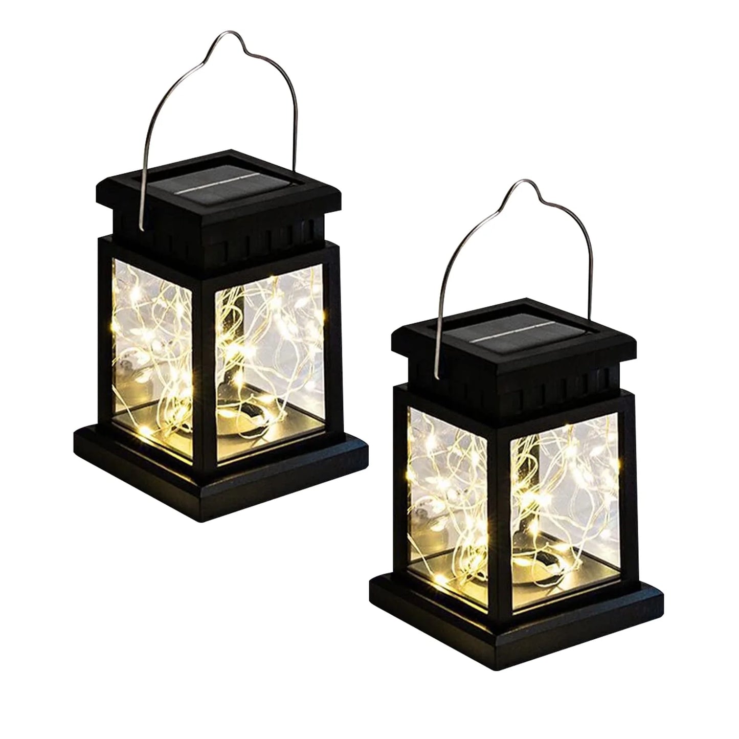 Outdoor Solar Lanterns, Waterproof Hanging Lights with Retro Design, Warm White LED Fairy Lights for Garden, Patio, Yard, Tabletop Decoration (Pack of 2)
