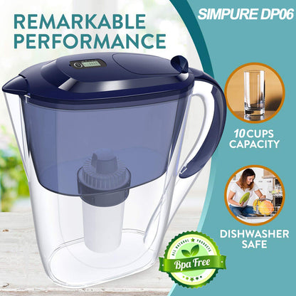Simpure Water Filter Pitcher Bpa-Free, Reduce TDS 10 Cup 3.5L 1 Pitcher 4 Filter