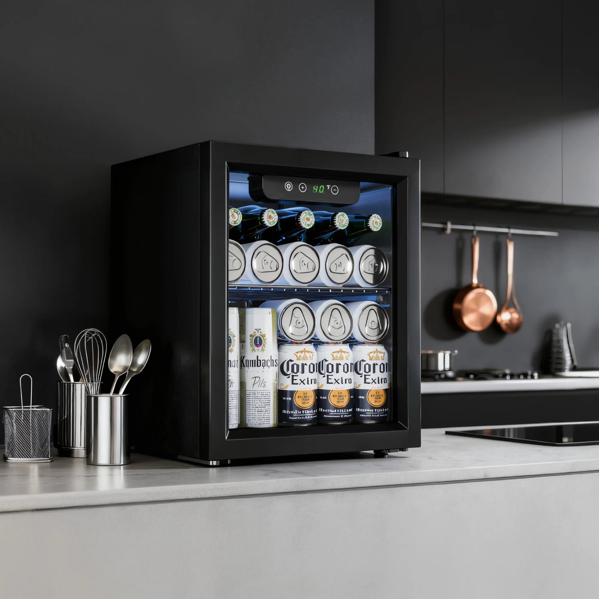 55 Cans Mini Beverage Refrigerator & Portable Beverage Cooler with Glass Door, Mini Fridge for Home/Office/Bar,Black