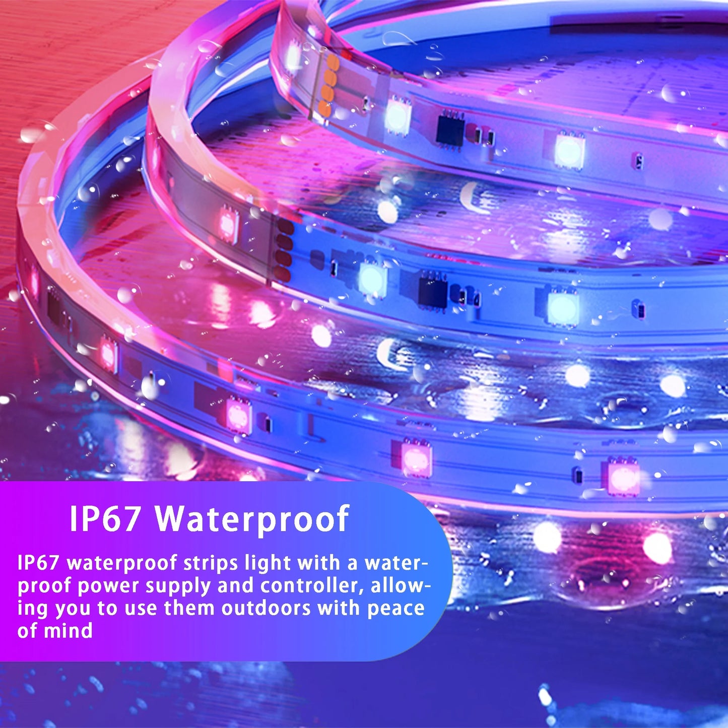 100Ft Outdoor LED Strip Lights Waterproof IP67,RGB Led Light Strips with Remote Control and Music Sync Mains Powered for outside Garden House Pool Roof Lawn Decor
