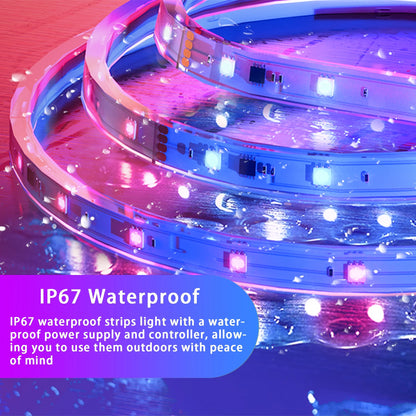 100Ft Outdoor LED Strip Lights Waterproof IP67,RGB Led Light Strips with Remote Control and Music Sync Mains Powered for outside Garden House Pool Roof Lawn Decor